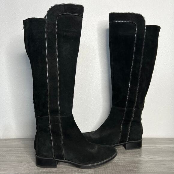 Karl Lagerfeld Suede Under the Knee Zipper Detail Tall Boots Black Size 7 - Picture 1 of 11